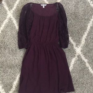 Plum colored Dress w Lace Sleeves